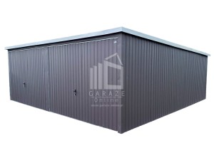 GARAŻ BLASZANY 6m x 7m spad w tył pion 2x brama uchylna - brąz ID407 6x7