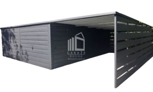 GARAŻ BLASZANY 6m x 6m - wiata 3m - spad tył - 2x Brama uchylna + drzwi - Antracyt  ID423  6x6 