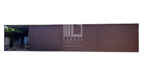 GARAŻ BLASZANY 10m x 6m poziom - spad tył 3x Brama uchylna - wiata - ciemny brąz ID98 10x6