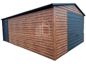 GARAŻ BLASZANY 4x6 m - dwuspad -  Brama uchylna - drzw - rynny - jasny orzech - drewnopodobny  ID527