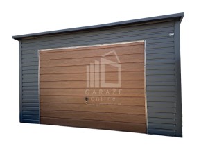 GARAŻ BLASZANY 4,5x6 m - wiata - spad w tył -  Brama uchylna - drzwi - rynny - antracyt ID528