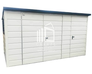 SCHOWEK - DOMEK OGRODOWY 2,5x2 m + wiata 1x2 m - brama dwuskrzydłowa - okno - drzwi - spad w tył - biały  ID529