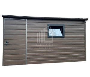 SCHOWEK - DOMEK OGRODOWY 4x3 m spad w przód - drzwi - 2x okno - rynny - ciemny orzech - drewnopodobny ID536