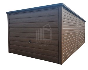 Garaż Blaszany 3x6m - Brama Uchylna - Ciemny Orzech - Drewnopodobny - Dach Spad w tył  ID560