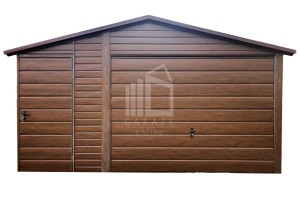 Garaż Blaszany 4,5x6m + Wiata 1,5m - Brama Uchylna - Drzwi - Ciemny Orzech - Drewnopodobny - dach dwuspadowy  ID563