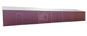 Hala - Garaż Blaszany 20x6m - 4x Brama dwuskrzydłowa - Drzwi - Ciemny Brąz - Dach Dwuspadowy ID607