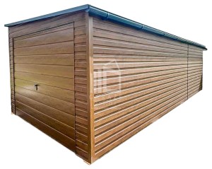 Garaż Blaszany 3,5x8m + Wiata 1m - Brama Uchylna - Drzwi - Rynny - Złoty Dąb - Drewnopodobny - Dach spad w bok ID612