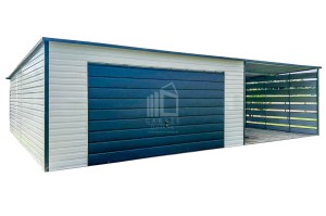 Garaż Blaszany 4x6m + Wiata 4m - Brama Uchylna - Drzwi - Biały - Antracyt - Dach spad w tył ID614