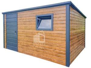 Schowek - Domek Ogrodowy 4x3m - Drzwi - Okno - Jasny Orzech - Drewnopodobny - Antracyt - Dach Spad w tył ID636