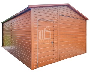 Garaż Blaszany 4,5x6m - Brama Uchylna - Drzwi - Okno - Blachodachówka - Rynny - Złoty Dąb - Drewnopodobny - Dach Dwuspadowy ID642