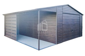 Garaż Blaszany 4,5x6m + Wiata 2m - Brama Uchylna - Okno - Ciemny Orzech - drewnopodobny - Rynny - Dach Dwuspadowy ID643