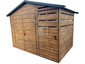 Schowek - Domek Ogrodowy 2,5x2m + zabudowana wiata 1x2 - drzwi + Brama dwuskrzydłowa - Jasny Orzech - Drewnopodobny  - dach dwuspadowy  ID703