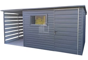 Schowek - domek ogrodowy 3x2,5m + wiata 1,5m - drzwi - okno - antracyt - dach spad w tył  ID760