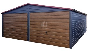 Garaż blaszany 6x6m - 2x brama uchylna - drzwi - antracyt - rynny - dach dwuspadowy ID847