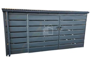 Wiata śmietnikowa - Schowek 4x2m - Brama dwuskrzydłowa - Zabudowany panelami -m Antracyt - rynny  ID848