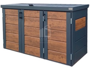 Zabudowa koszy na śmieci wiata śmietnikowa obudowa kubłów 177x65x110 cm 3x120L antracyt + jasny orzech ID867