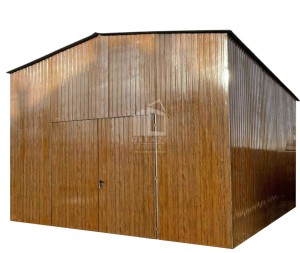 Hala blaszana - Garaż blaszany 6x6m - Brama dwuskrzydłowa - 2x okno - drewnopodobny - dach dwuspadowy ID938