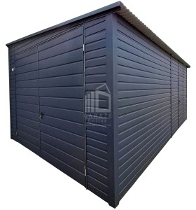 Garaż blaszany 3x7m - Brama dwuskrzydłowa - drzwi - antracyt - dach spad w bok ID966