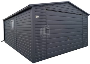 Garaż blaszany 4x7m - brama uchylna - okno - antracyt - rynny - dach dwuspadowy ID984