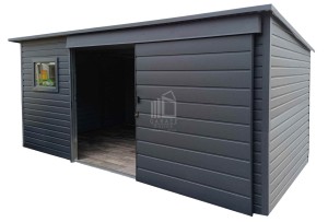 Schowek - domek ogrodowy PREMIUM 5,5x2,5m - drzwi przesuwne - okno -  antracyt - dach spad w tył ID1086