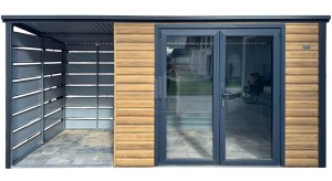 Schowek - domek ogrodowy PREMIUM 3,5x2m - wiata 2m - drzwi PCV - winchester - drewnopodobny - dach spad w tył  ID1104