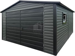 Garaż blaszany 4x5m - brama dwuskrzydłowa - okno - antracyt - dach dwuspadowy  ID1118