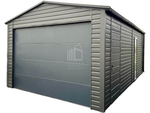 Garaż blaszany 5x6m - brama segmentowa - okno - drzwi - antracyt - dach dwuspadowy - rynny   ID1121