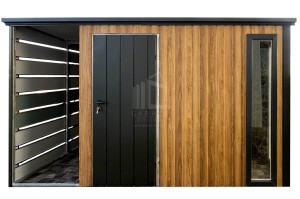 Schowek - Domek ogrodowy PREMIUM 3x2,5m - wiata 0,5m - drzwi - 2 x okno - winchester - drewnopodobny - spad dachu w tył  ID1129