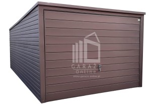 GARAŻ BLASZANY 3m x 6m poziom - spad tył - Brama uchylna ciemny brąz ID143 3x6