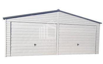 GARAŻ BLASZANY 6,5m x 6m poziom - dwuspad - 2x Brama uchylna - biały + antracyt ID166 6,5x6