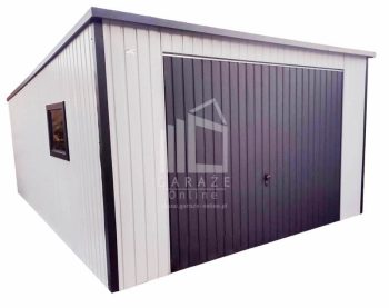 GARAŻ BLASZANY 4m x 5m pion - spad tył - Brama uchylna + okno - biały + antracyt ID185