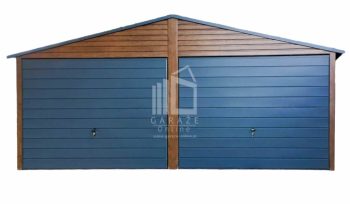 GARAŻ BLASZANY 6m x 5,5m poziom - dwuspad - 2x Brama + okno - drewnopodobny + antracyt ID208 6X5,5