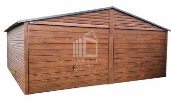 GARAŻ BLASZANY 6m x 5m -  Drewnopodobny ciemny orzech  2x Brama uchylna - profil Zamknięty ID78 6x5