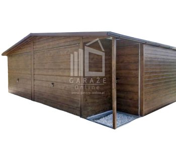 GARAŻ BLASZANY 7m x 7m + wnęka dwuspad  - 2x Brama + drzwi  - Rynny - ciemny orzech drewnopodobny  ID278 7x7