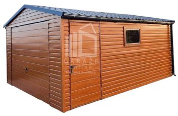 GARAŻ BLASZANY 4m x 5m poziom - dwuspad blachodachówka Brama uchylna - złoty dąb drewnopodobny  ID90 4x5