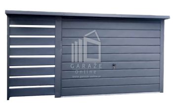 GARAŻ BLASZANY 3m x 5m + wiata 1m. spad tył - Brama uchylna  - rynny - antracyt grafit ID390 3x5