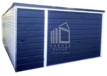 GARAŻ BLASZANY 4m x 5m pion - spad w tył - Brama - drzwi - antracyt + biały ID393 4x5