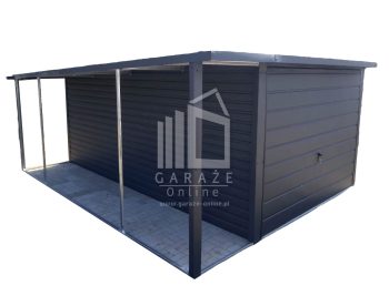 GARAŻ BLASZANY 3m x 5m + wiata 1m. - spad tył - Brama uchylna  - antracyt grafit ID394 3x5