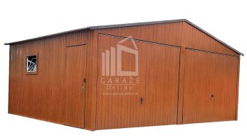 GARAŻ BLASZANY 6m x 5m pion - dwuspad 2x Brama uchylna + drzwi + okno jasny orzech ID395  6x5