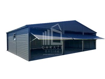 GARAŻ BLASZANY 9m x 6m dwuspad - 3x Brama + okno + rynny - antracyt ID405 9x6