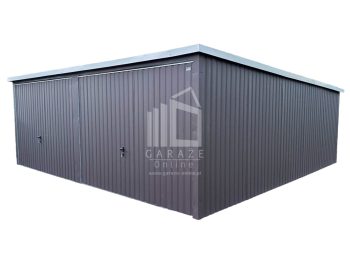 GARAŻ BLASZANY 6m x 7m spad w tył pion 2x brama uchylna - brąz ID407 6x7