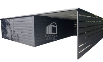 GARAŻ BLASZANY 6m x 6m - wiata 3m - spad tył - 2x Brama uchylna + drzwi - Antracyt  ID423  6x6