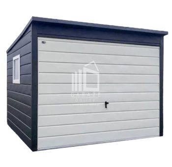 SCHOWEK - DOMEK OGRODOWY 3m x 3m - spad w tył -  antracyt Brama + okno + rynny ID431 3x3