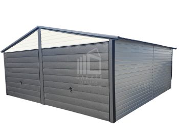 Garaż Blaszany 6x6 - 2x Brama - Antracyt + Biały - dach dwuspadowy ID449