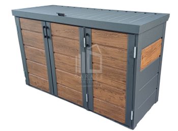 Zabudowa koszy na śmieci wiata śmietnikowa obudowa kubłów 177x65x110 cm 3x120L antracyt + ciemny orzech ID499