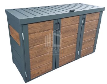 Zabudowa koszy na śmieci wiata śmietnikowa obudowa kubłów 177x65x110 cm 3x120L antracyt+ciemny orzech ID500
