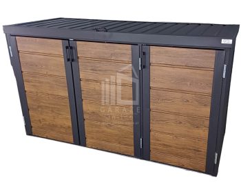Zabudowa koszy na śmieci wiata śmietnikowa obudowa kubłów 207x80x120 cm 3x240L antracyt + ciemny orzech ID505