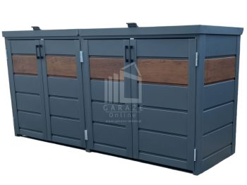 Zabudowa koszy na śmieci wiata śmietnikowa obudowa kubłów 275x80x120 cm 4x240L antracyt + ciemny orzech ID506