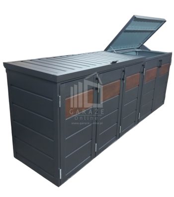 Zabudowa koszy na śmieci wiata śmietnikowa obudowa kubłów 345x80x120 cm 5x240L antracyt + ciemny orzech ID509