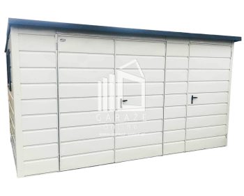 SCHOWEK - DOMEK OGRODOWY 2,5x2 m + wiata 1x2 m - brama dwuskrzydłowa - okno - drzwi - spad w tył - biały  ID529